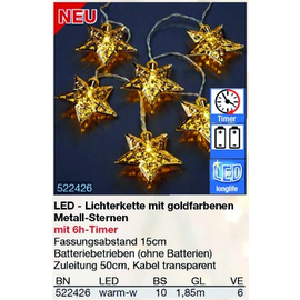 522426 Hellum Lichterkette mit goldenen Metallsternen 10 LED ww batteriebetr. Produktbild