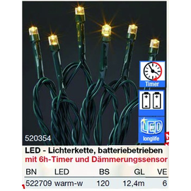 522709 Hellum Lichterkette mit Daemmerungssensor 120 LED ww batterieb. Produktbild