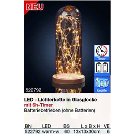 522792 Hellum Glasglocke H:30cm mit 60 LED ww Timer batteriebetr. Produktbild