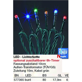 577365 Hellum Lichterkette 80 LED bunt Trafo mit Timer aussen Produktbild front M
