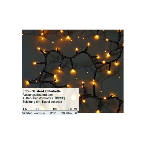 577648 Hellum Clusterlichterkette L:23,98m 1200 LED ww innen/aussen Produktbild Front View L