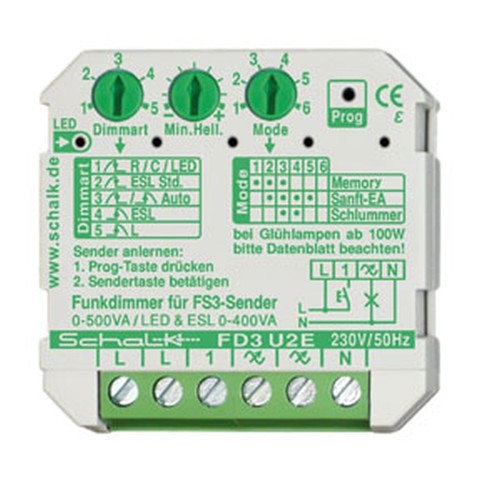 FD3 U2E Schalk Funk-Universal-Dimmer 230VAC (UP) auch f. LED/ESL Produktbild Front View L