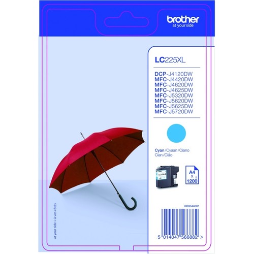 LC225XLC Brother Tintenpatrone Cyan (1200  Seiten nach ISO Standard 24711) Produktbild Front View L