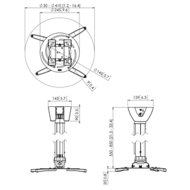 PPC2555 Vogels Projector ceiling mount, max. 25 kg, length, 550 850mm Silver Produktbild front M