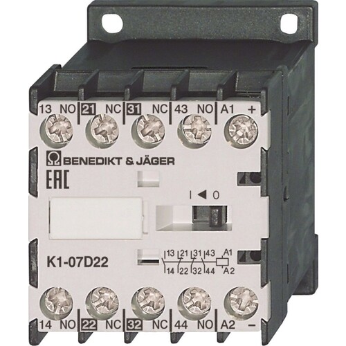 K1-07D22= 24VS Benedict Mini Hilfsschütz 2S+2Ö 24V= DC mit Schutzbeschaltung Produktbild Front View L