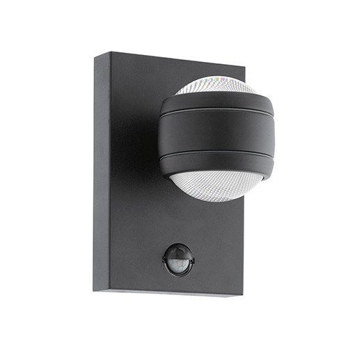 96021 Eglo AL LED WL 2x3,7W 560lm STAHL VERZINKT, SCHWARZ, M.SENSOR SESIMBA 1 Produktbild Front View L