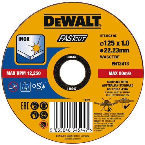 DT43902-QZ DeWalt Trennscheibe Edelstahl flach 125x1mm Produktbild Additional View 1 L