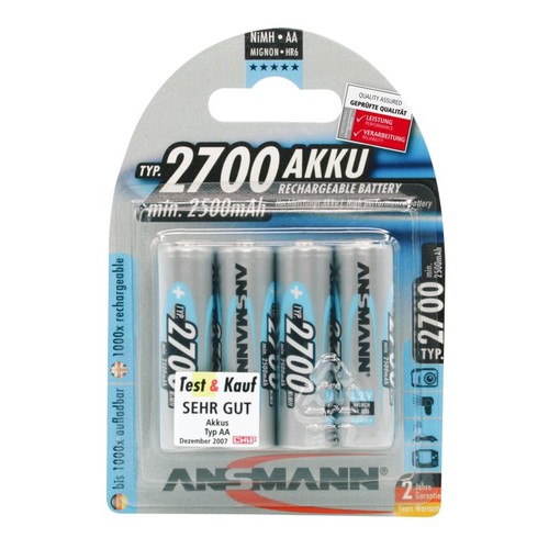 5030842 Ansmann NiMH Akku Mignon AA Typ 2700 (min. 2500 mAh) 4er Blister Produktbild Front View L