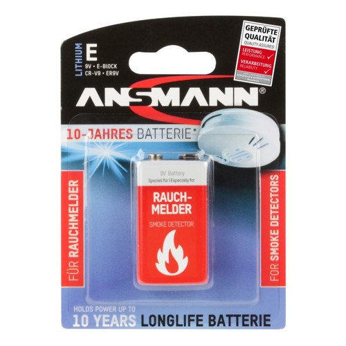 5021023-01 Ansmann Premium 10-Jahres Batterie Rauchmelder 9V Lithium E-Block Produktbild