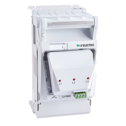 208070 K Electric NH 00 Reiter-Lasttrenn schalter KE3pol160A Schrauba. ink.ESÜ u. Produktbild Front View L