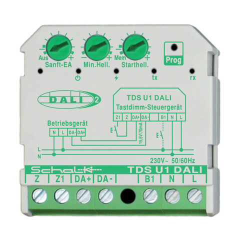 tdsu1d9 Schalk Tastdimm-Steuergerät DALI 230V AC UP integr. Netzteil TDS U1 DALI Produktbild Front View L