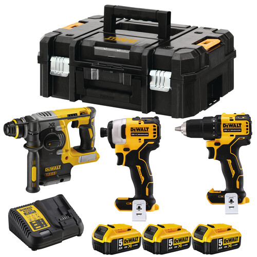 DCK377P3T-QW DeWalt DCK377P3T Akku Kombopack 18 V / 5 Ah (3 tlg,) Produktbild Front View L