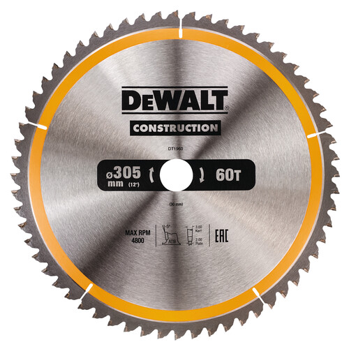 DT1960-QZ DeWalt DT1960 Kreissaegeblatt Stat. 305/30mm 60WZ Produktbild Front View L