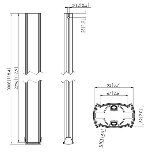 PUC2530 Vogels Aufhängungsprofil 300cm mit mehrfach-Kabelführung, Aluminium Produktbild Additional View 1 L