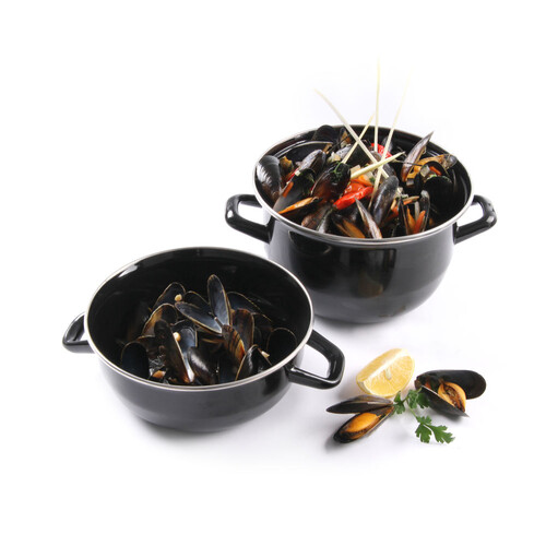 625002 Hendi Muscheltopf 180 mm, schwarz emailliert und Edelstahlrinne Produktbild Additional View 1 L