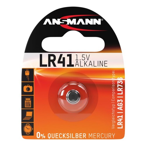 5015332 Ansmann Alkaline Knopfzelle LR41 / LR736 / AG3 1,5V 1er Blister Produktbild Additional View 1 L