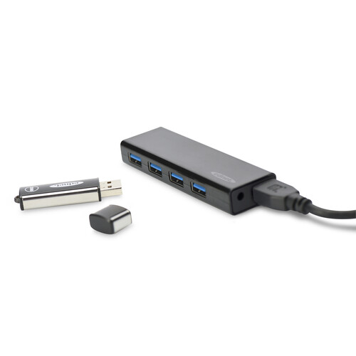ED-85155 Ednet USB Hub  4PORT USB 3.0 Inkl.5V/2A Netzteil, Schwarz Produktbild Additional View 3 L