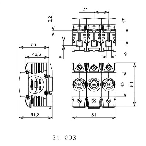 88419607 WÖHNER 31293 TRITON D02/63A 3-POLIG Neozed Element 63A D02 Produktbild Front View L