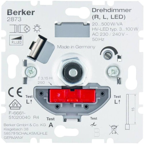 2873 Berker Dimmer 20-500W/VA Wechsel- einsatz, für LED geeignet Produktbild Front View L