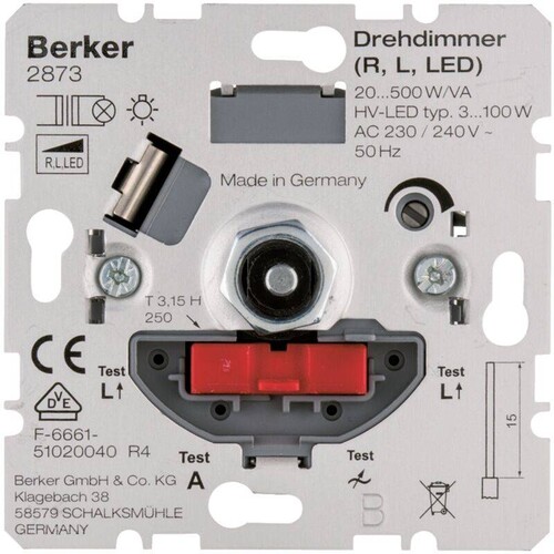 2873 Berker Drehdimmer 20-500W/VA Wechsel-einsatz, für LED geeignet Produktbild Front View L