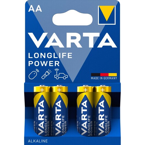 04906121414 VARTA LONGLIFE Power AA (4STK.-BL.) Mignon Batterie LR6, MN1500 Produktbild Front View L