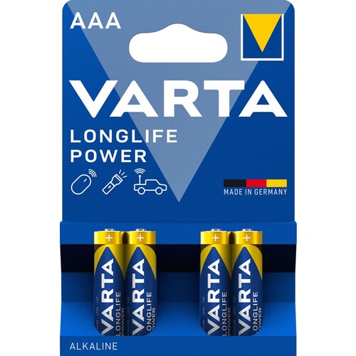 04903121414 Varta LONGLIFE Power AAA (4Stk.-Bl.) Micro Batterie LR03, MN2400 Produktbild Front View L