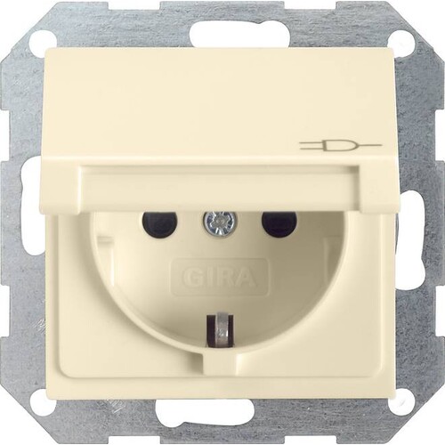 41401 GIRA SCHUKO-STECKDOSE M. KLAPPD. SYSTEM 55 CREMEWS. GLÄNZ. SHUTTER Produktbild Front View L