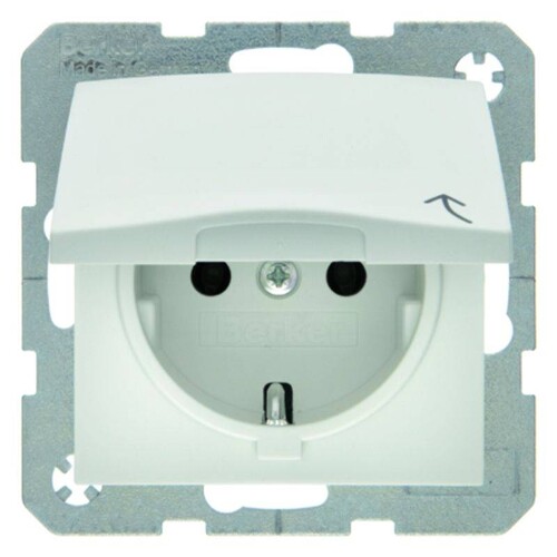 47511909 BERKER SCHUKO-STECKDOSE M. KLAPPDECKEL B1/S1 POLARWEISS Produktbild Front View L