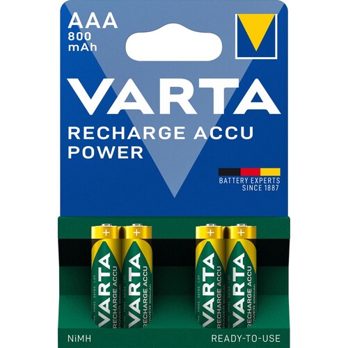 56703101404 VARTA RECHARGE ACCU Power (4STK.-BL.)800mAh Micro AAA Produktbild Front View L