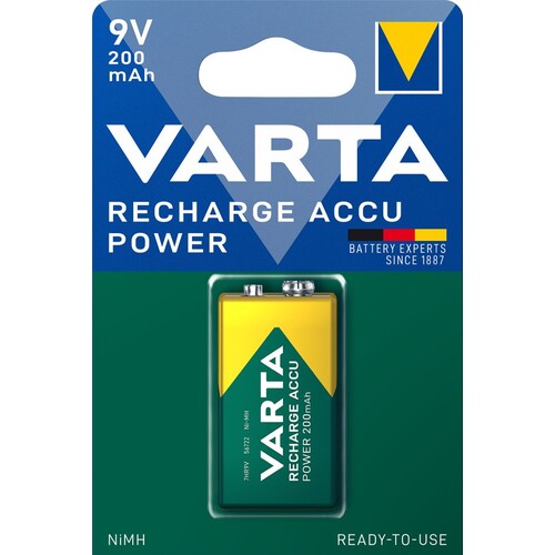 56722101401 VARTA RECHARGE ACCU Power 9V (1STK.-BL.)200mAh 9V E-Block Produktbild Front View L