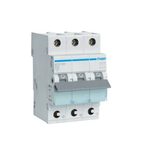 MCS332 HAGER 32/3/C LEITUNGSSCHUTZSCH. 3TE 6KA QUICK CONNECT Produktbild Front View L