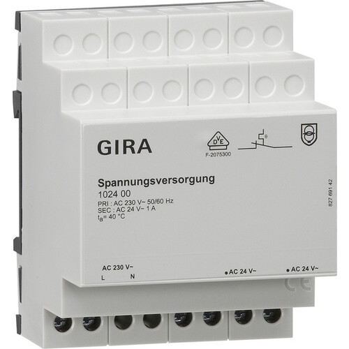 102400 GIRA SPANNUNGSVERSORGUNG REG 4TE 24V 1A Produktbild Front View L