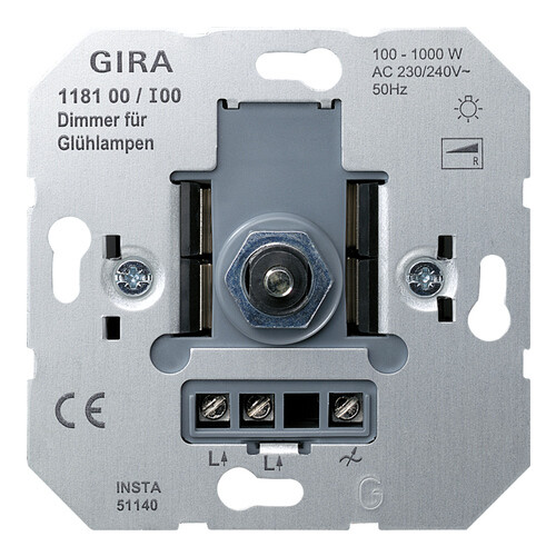 118100 GIRA DIMMER DRUCK-WECHSEL GLÜHLAMPE 10 0-1000W EINSATZ Produktbild Front View L