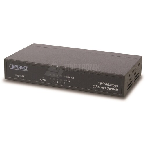 FSD-503 PLANET FAST ETHERNET SWITCH 5 PORT 10/100MBPS METALL Produktbild Front View L