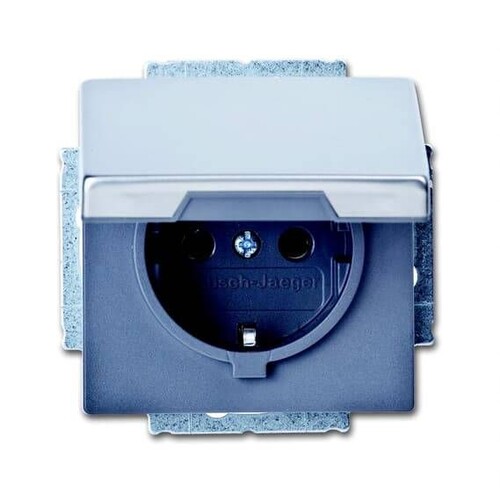 20 EUK-866 BUSCH-JAEGER SCHUKO-STECKD. MIT DECKEL PUR EDELSTAHL Produktbild Front View L