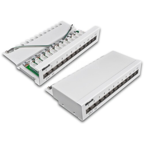 DVP-TRIO-K5E 12 WIREWIN AP PATCHPANEEL CAT5E 12-PORT GESCHIRMT HELLGRAU Produktbild Front View L