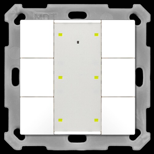 BE-TA55P6.02 MDT KNX Taster 6-fach Plus LED Reinweiss matt für 55mm Programm Produktbild Front View L