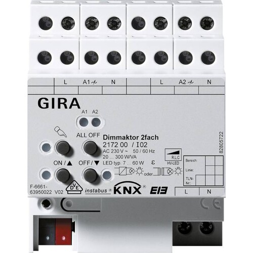 217200 GIRA KNX/EIB DIMMAKTOR 2FACH 2X300 W/VA REG PLUS Produktbild Front View L