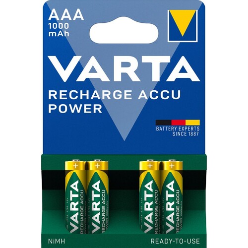 05703301404 VARTA RECHARGE ACCU Power (4STK.-BL.)1000mAh Micro AAA Produktbild Front View L