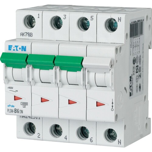 242511 EATON PLSM-B6/3N-MW LEITUNGSSCH. SCHALTER 6A 3P+N 4TE 10KA Produktbild Front View L