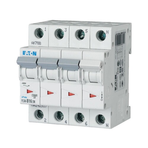 242566 EATON PLSM-D16/3N-MW LEITUNGSSCH. SCHALTER 16A 3P+N 4TE 10KA Produktbild Front View L