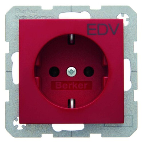 47438922 BERKER SCHUKO-STECKDOSE MIT S1/B3/B7 ROT GLÄNZEND AUFDRUCK EDV Produktbild Front View L