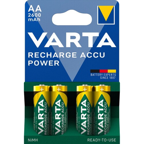 05716101404 VARTA RECHARGE AKKU Power AA (4STK.-BL.)2600mAh Mignon Produktbild Front View L