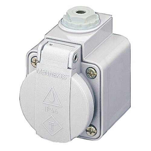AM 10081 Mennekes Schuko-Aufbausteckdose grau 16A 2p+E 230V IP44 Produktbild Front View L