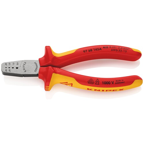 9768145A KNIPEX Crimpzange für Adernend- Hülsen 145mm, isoliert, 0,25-2,5mm² Produktbild