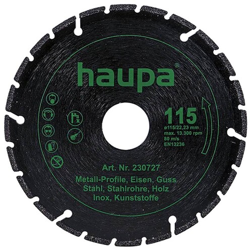 230727 HAUPA Diamanttrennscheibe für Metall 115mm Produktbild Front View L