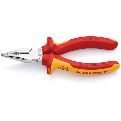 08 26 145 Knipex Spitzkombizange 145mm verchromt, VDE 1000V Produktbild