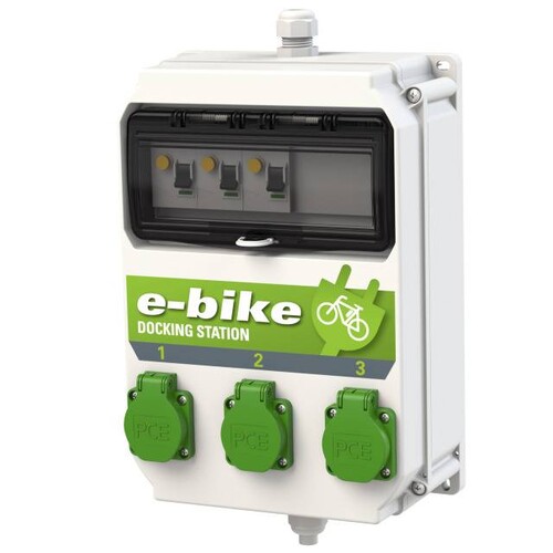 9134248 PCE Ladestation e-bike DOCKING STATION 3x Schutzkontakt-Steckd. Produktbild Front View L