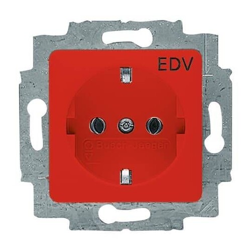 20 EUC/DV-217-101 Busch&Jaeger Schuko Steckdosen-Einsatz rot Aufdruck:"EDV" Produktbild Front View L