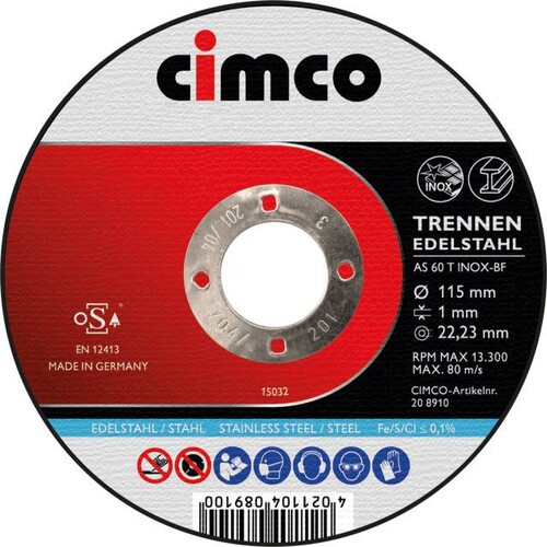 206840 Cimco 10 x Trennscheibe in Dose edelstahl 115 x 1,0mm Produktbild Front View L